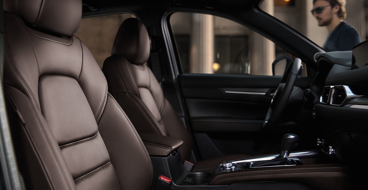 Front Interior of 2020 Mazda CX-5 with leather seats | Seacoast Mazda in Portsmouth, NH