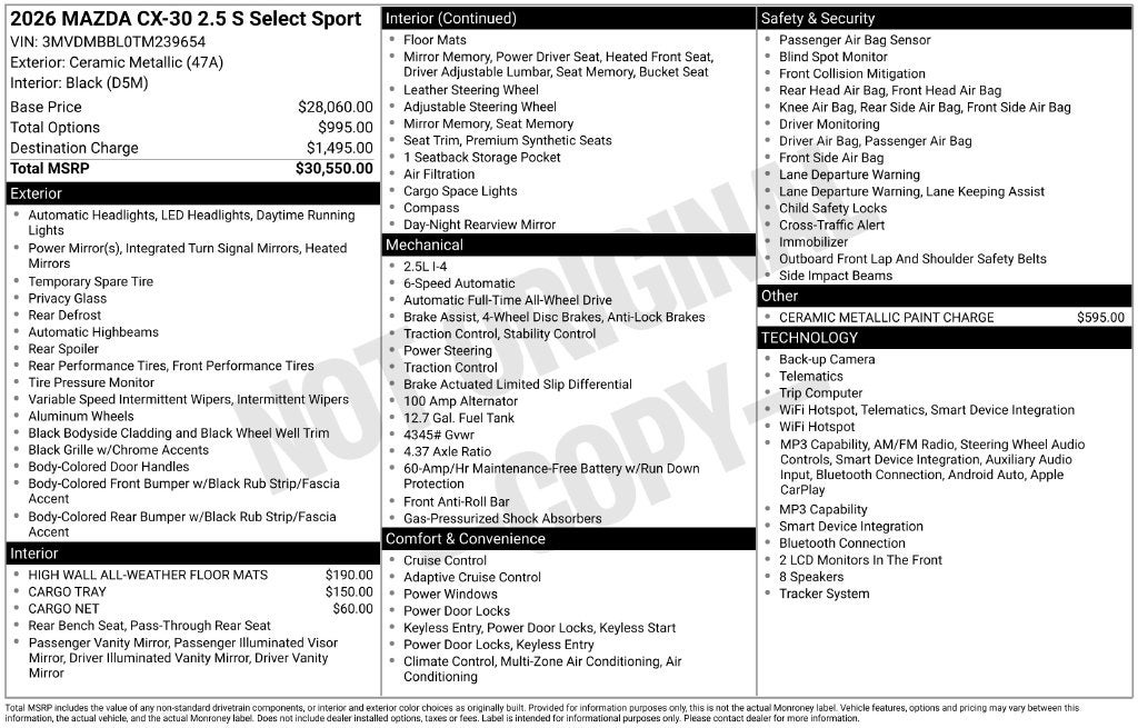 2026 Mazda Mazda CX-30 2.5 S Select Sport AWD