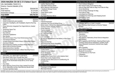 2026 Mazda Mazda CX-30 2.5 S Select Sport AWD