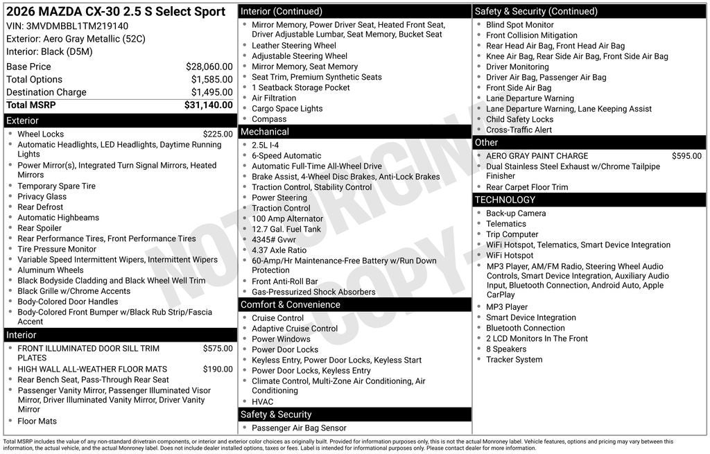 2026 Mazda Mazda CX-30 2.5 S Select Sport AWD