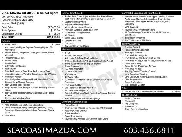 2026 Mazda Mazda CX-30 2.5 S Select Sport AWD