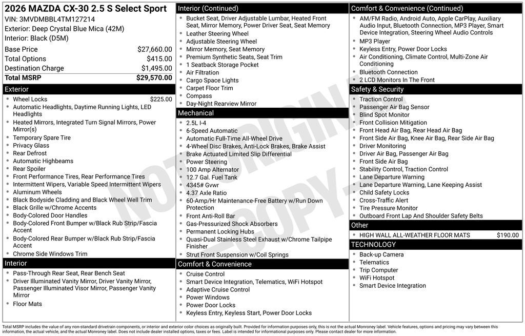 2026 Mazda Mazda CX-30 2.5 S Select Sport AWD