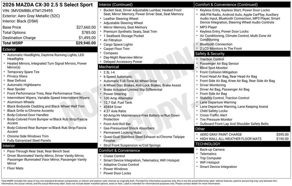 2026 Mazda Mazda CX-30 2.5 S Select Sport AWD