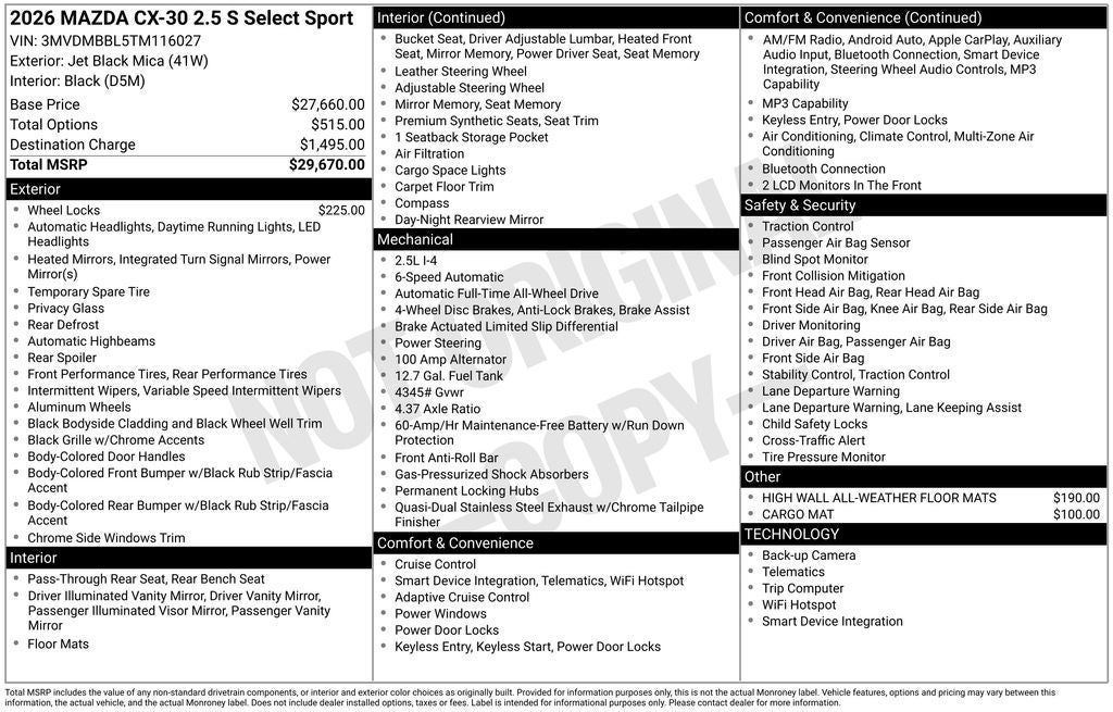 2026 Mazda Mazda CX-30 2.5 S Select Sport AWD