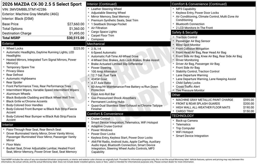 2026 Mazda Mazda CX-30 2.5 S Select Sport AWD