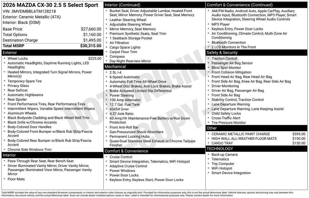 2026 Mazda Mazda CX-30 2.5 S Select Sport AWD