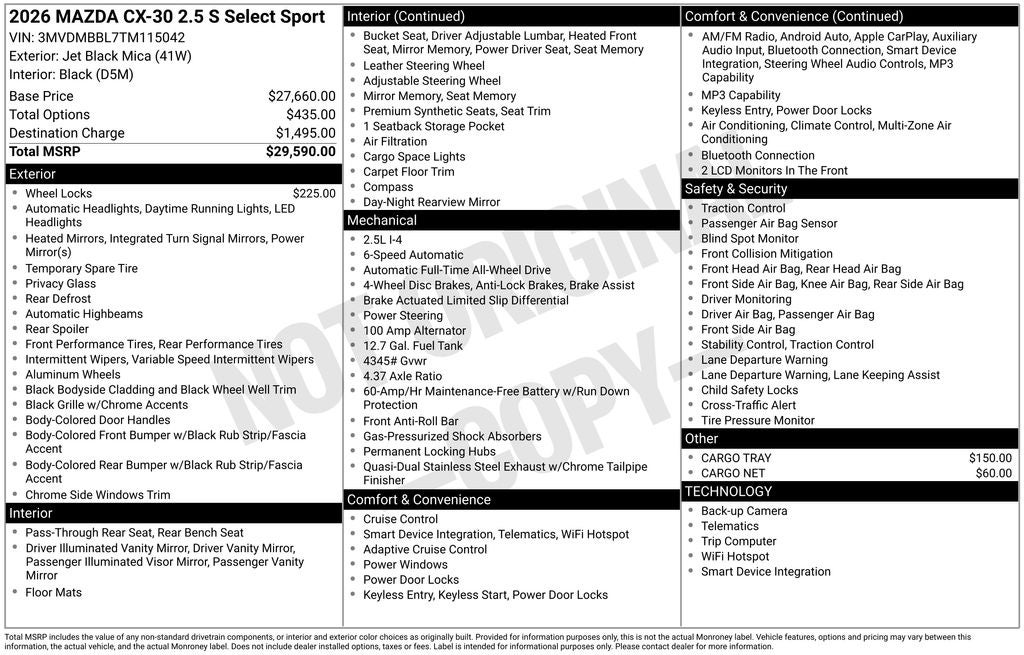 2026 Mazda Mazda CX-30 2.5 S Select Sport AWD