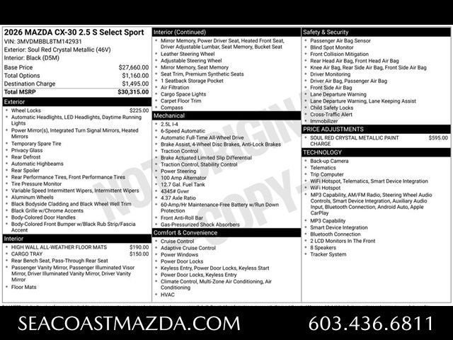 2026 Mazda Mazda CX-30 2.5 S Select Sport AWD