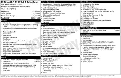 2026 Mazda Mazda CX-30 2.5 S Select Sport AWD