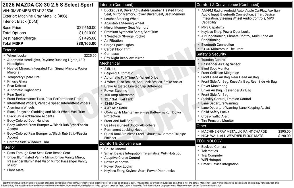 2026 Mazda Mazda CX-30 2.5 S Select Sport AWD