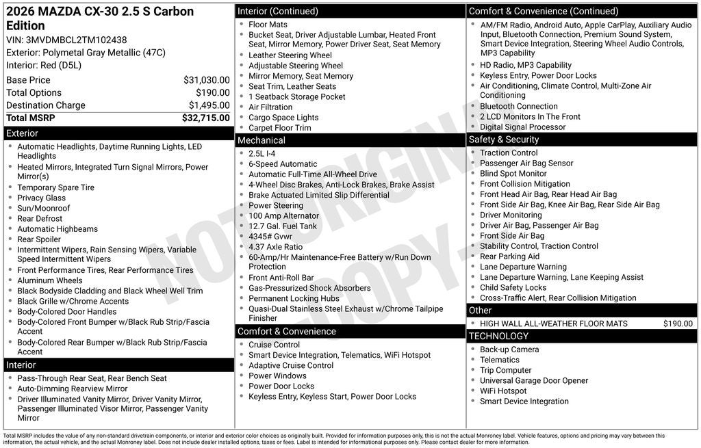 2026 Mazda Mazda CX-30 2.5 S Carbon Edition AWD