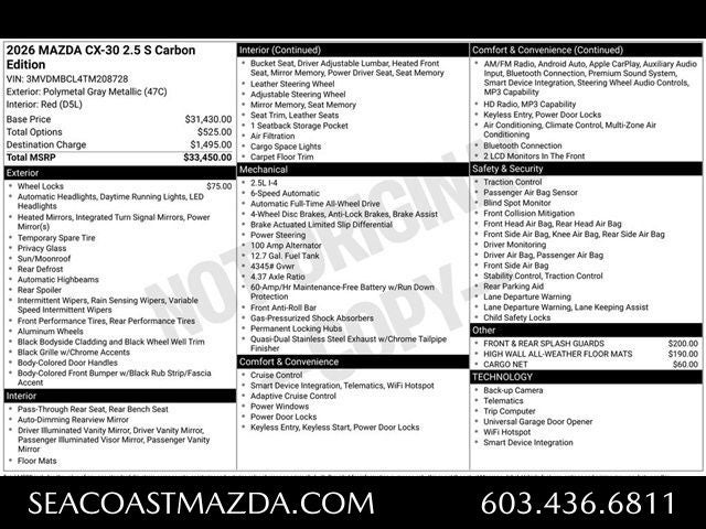 2026 Mazda Mazda CX-30 2.5 S Carbon Edition AWD
