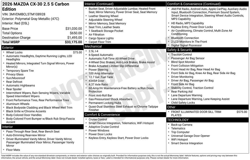 2026 Mazda Mazda CX-30 2.5 S Carbon Edition AWD