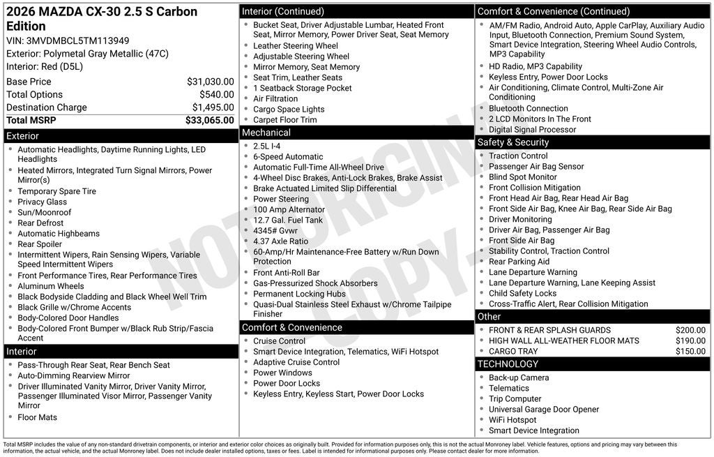 2026 Mazda Mazda CX-30 2.5 S Carbon Edition AWD