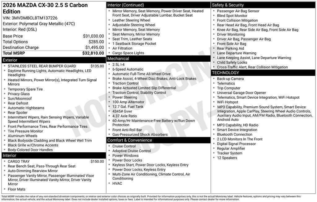 2026 Mazda Mazda CX-30 2.5 S Carbon Edition AWD