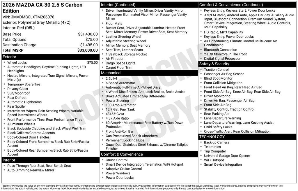 2026 Mazda Mazda CX-30 2.5 S Carbon Edition