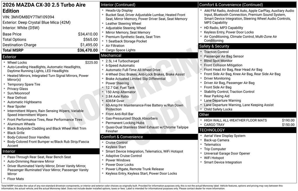 2026 Mazda Mazda CX-30 2.5 Turbo Aire Edition AWD