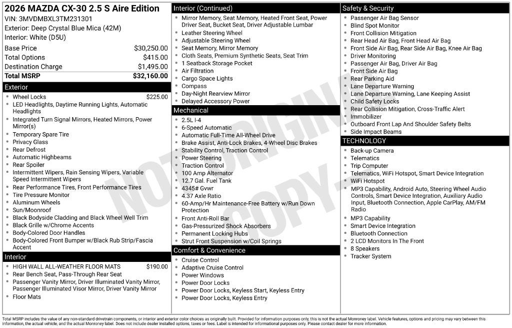 2026 Mazda Mazda CX-30 2.5 S Aire Edition