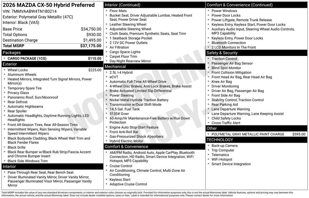2026 Mazda Mazda CX-50 Hybrid Preferred AWD