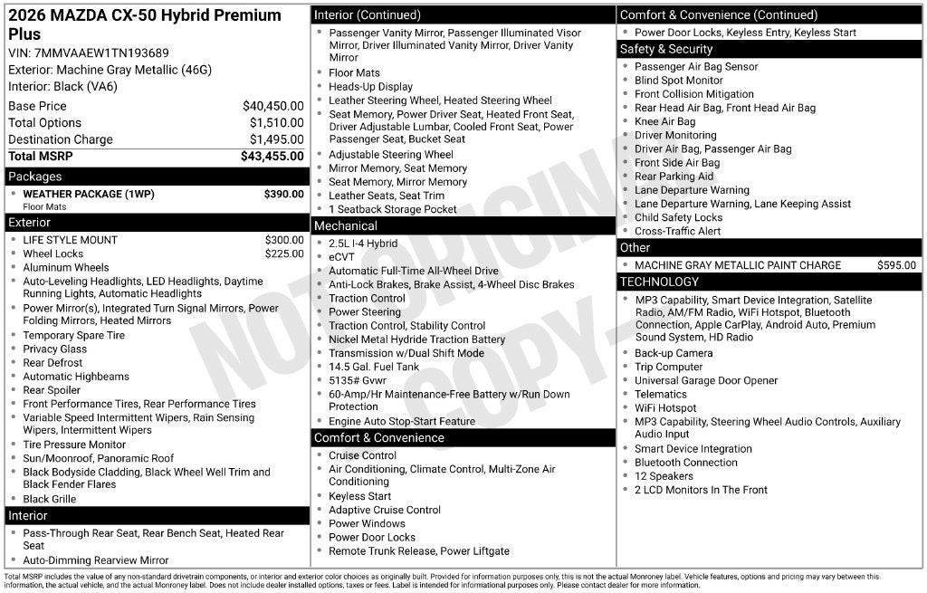 2026 Mazda Mazda CX-50 Hybrid Premium Plus AWD