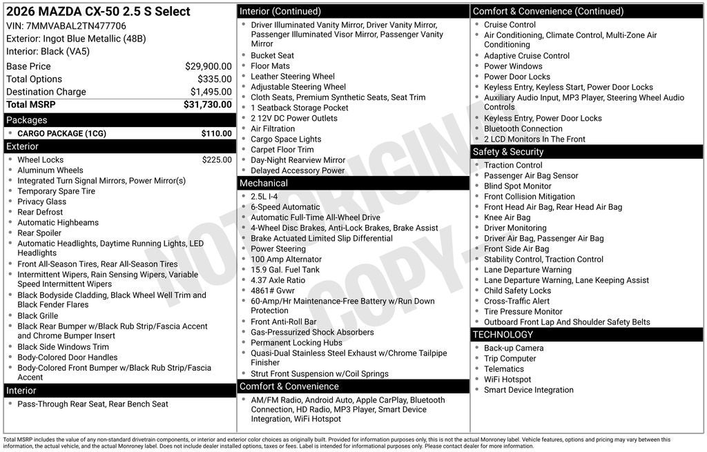2026 Mazda Mazda CX-50 2.5 S Select AWD