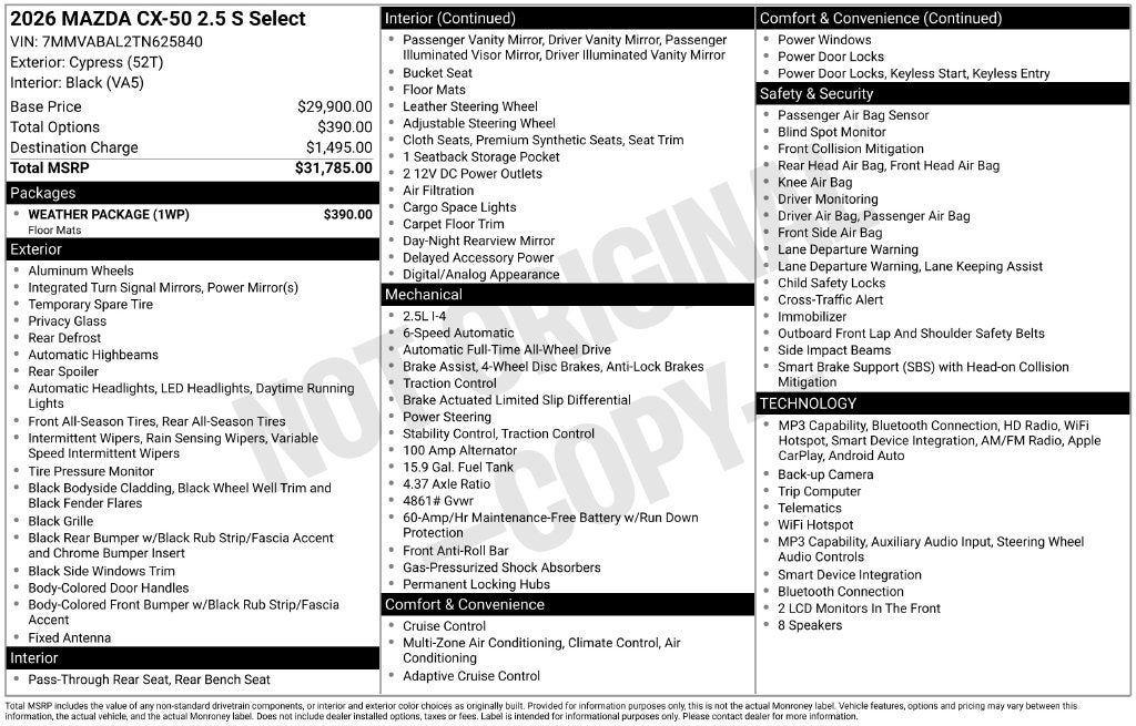 2026 Mazda Mazda CX-50 2.5 S Select AWD