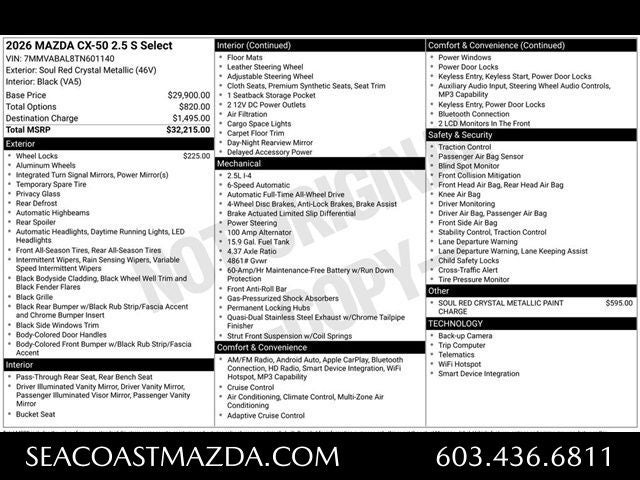 2026 Mazda Mazda CX-50 2.5 S Select AWD