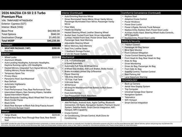2026 Mazda Mazda CX-50 2.5 Turbo Premium Plus AWD