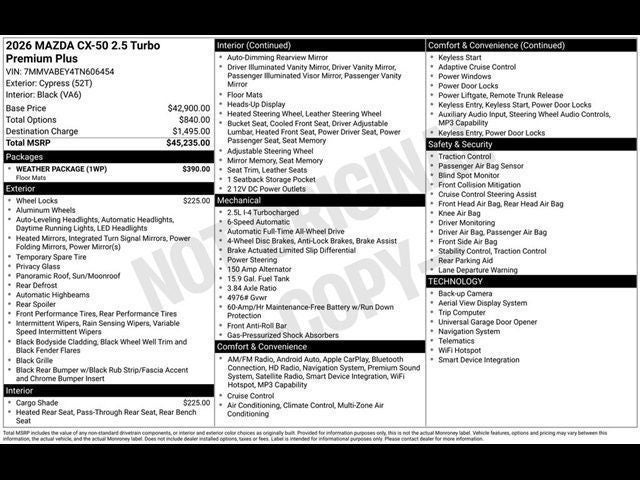 2026 Mazda Mazda CX-50 2.5 Turbo Premium Plus AWD