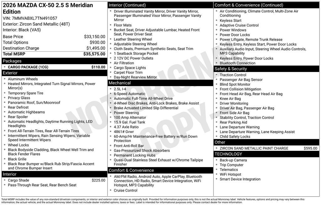 2026 Mazda Mazda CX-50 2.5 S Meridian Edition AWD