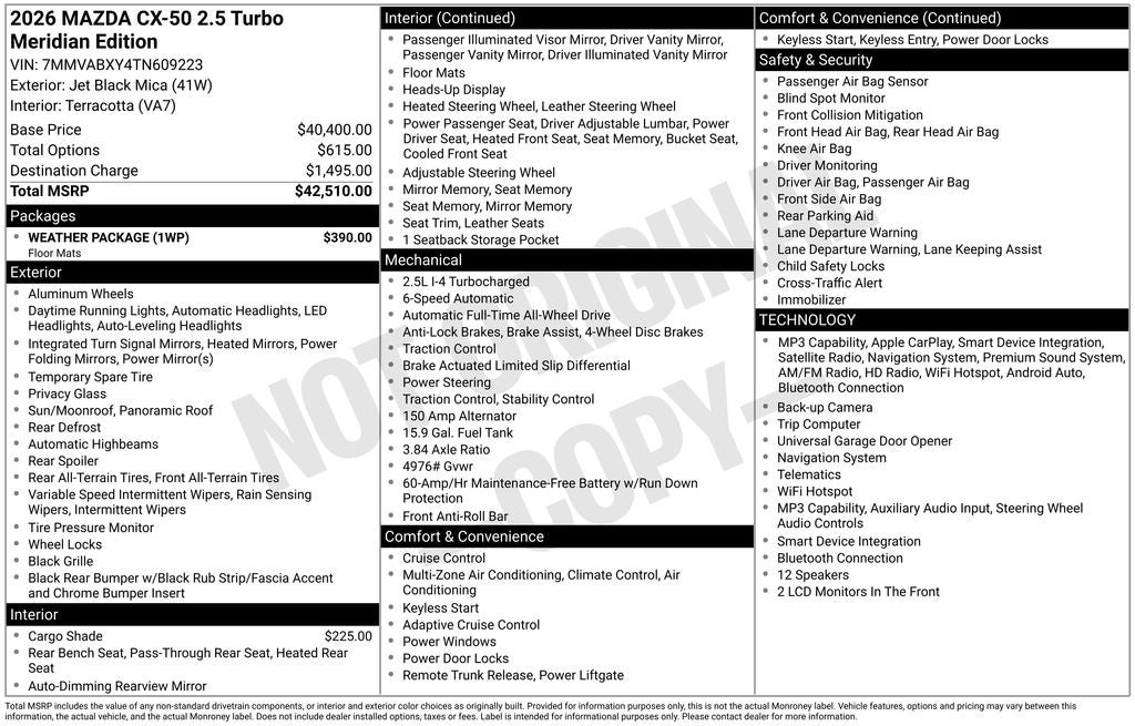 2026 Mazda Mazda CX-50 2.5 Turbo Meridian Edition AWD