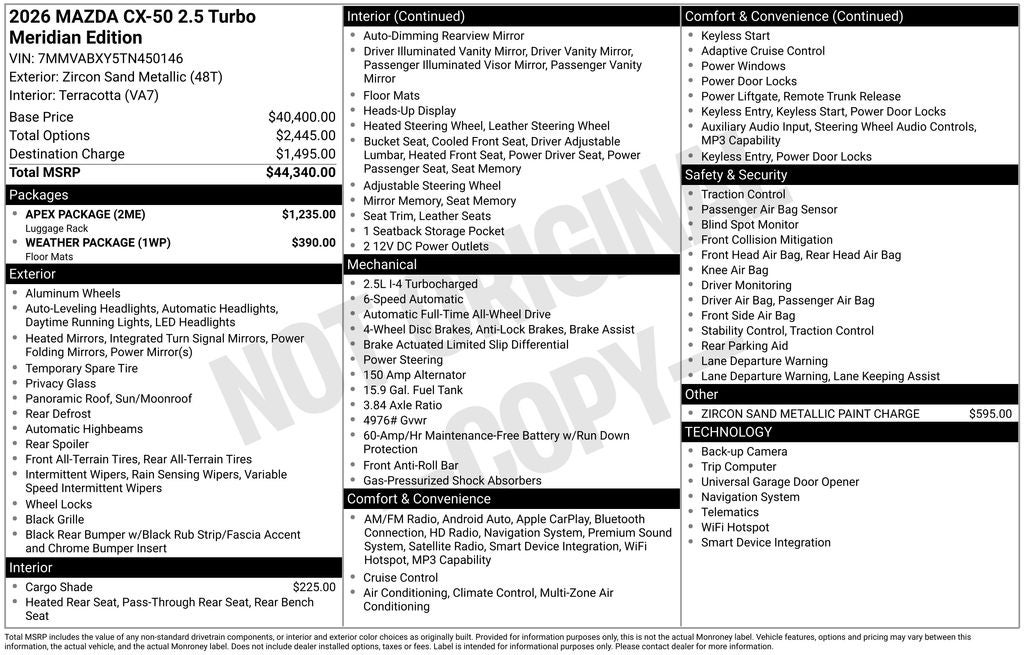 2026 Mazda Mazda CX-50 2.5 Turbo Meridian Edition AWD