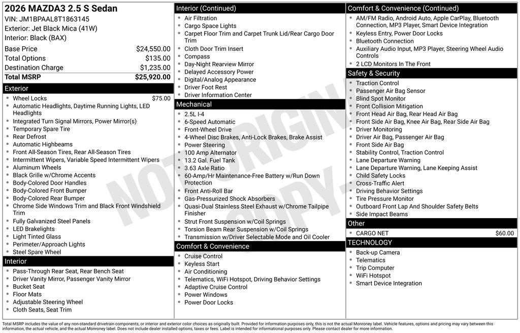 2026 Mazda Mazda3 Sedan 2.5 S
