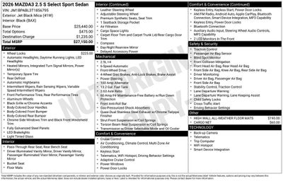 2026 Mazda Mazda3 Sedan 2.5 S Select Sport