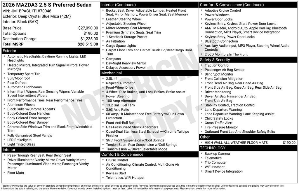 2026 Mazda Mazda3 Sedan 2.5 S Preferred
