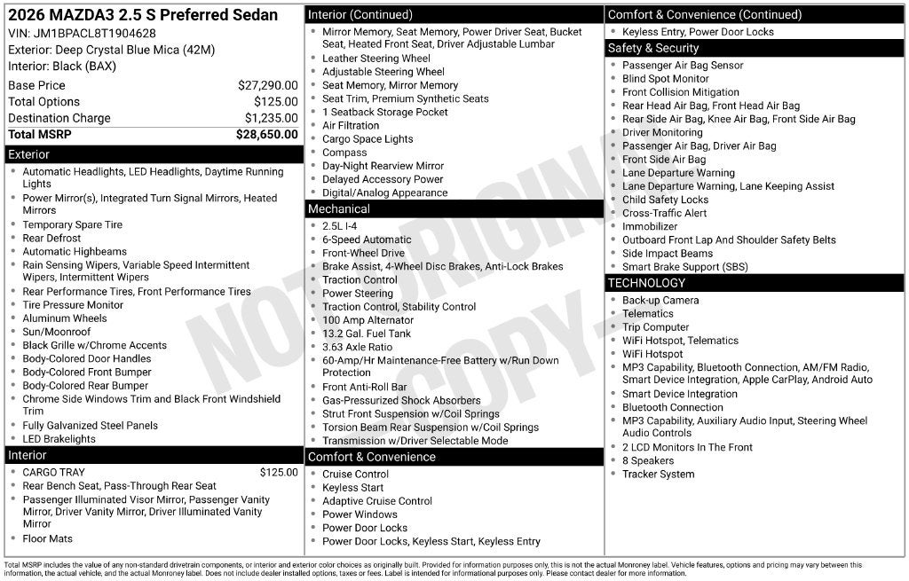 2026 Mazda Mazda3 Sedan 2.5 S Preferred