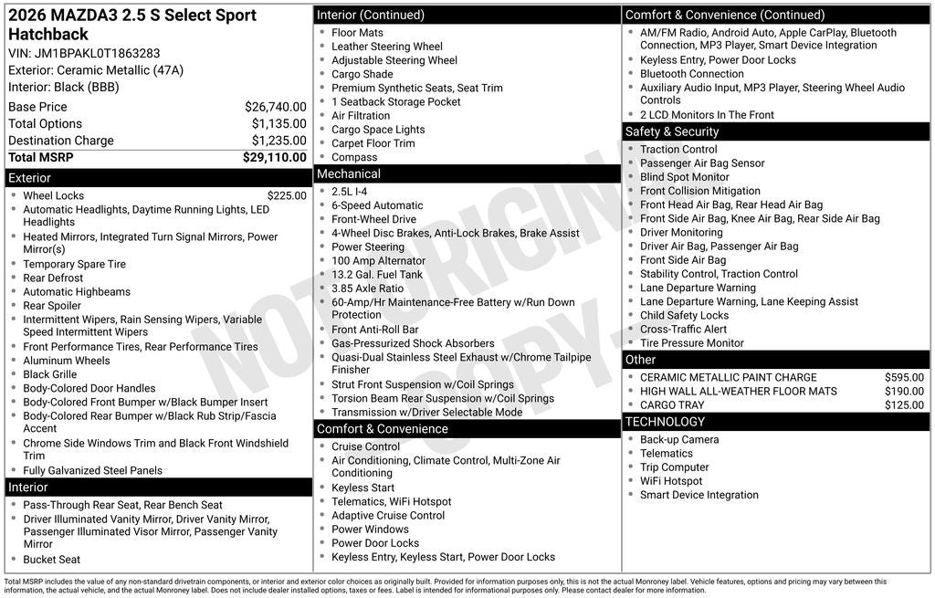 2026 Mazda Mazda3 Hatchback 2.5 S Select Sport