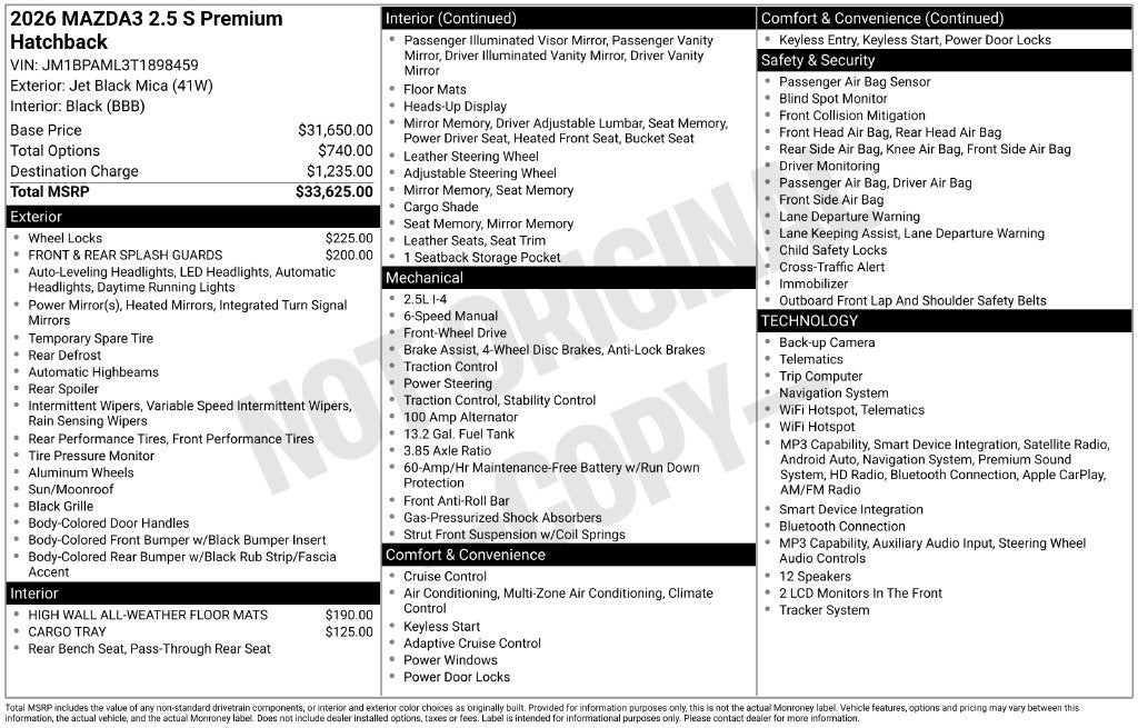 2026 Mazda Mazda3 Hatchback 2.5 S Premium