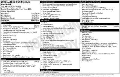 2026 Mazda Mazda3 Hatchback 2.5 S Premium