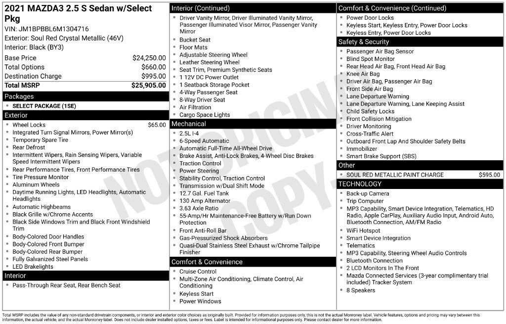 2021 Mazda Mazda3 Select