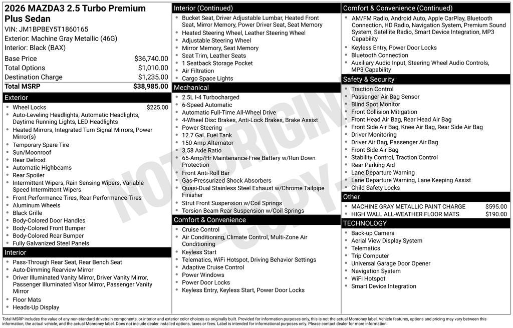 2026 Mazda Mazda3 Sedan 2.5 Turbo Premium Plus AWD