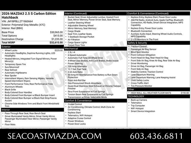 2026 Mazda Mazda3 Hatchback 2.5 S Carbon Edition AWD