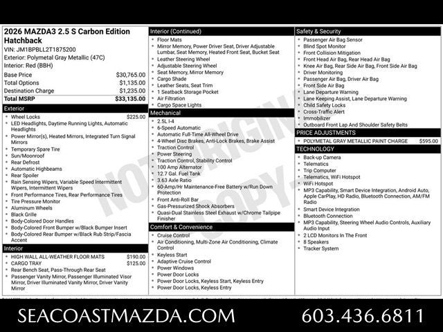 2026 Mazda Mazda3 Hatchback 2.5 S Carbon Edition AWD