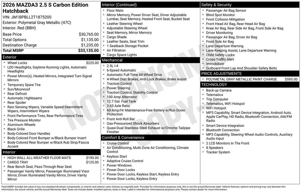 2026 Mazda Mazda3 Hatchback 2.5 S Carbon Edition AWD