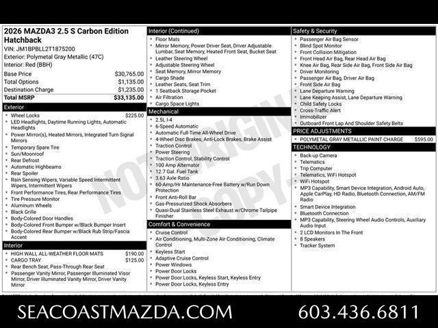 2026 Mazda Mazda3 Hatchback 2.5 S Carbon Edition AWD