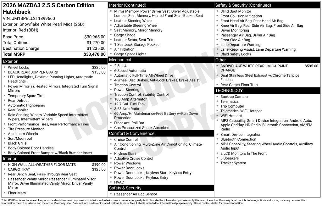 2026 Mazda Mazda3 Hatchback 2.5 S Carbon Edition AWD