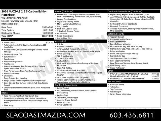 2026 Mazda Mazda3 Hatchback 2.5 S Carbon Edition AWD