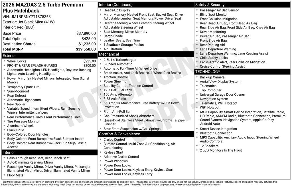 2026 Mazda Mazda3 Hatchback 2.5 Turbo Premium Plus AWD