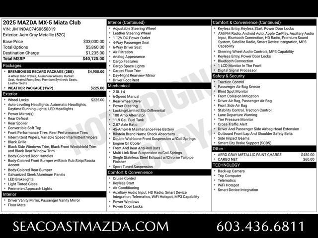 2025 Mazda Mazda MX-5 Miata Club