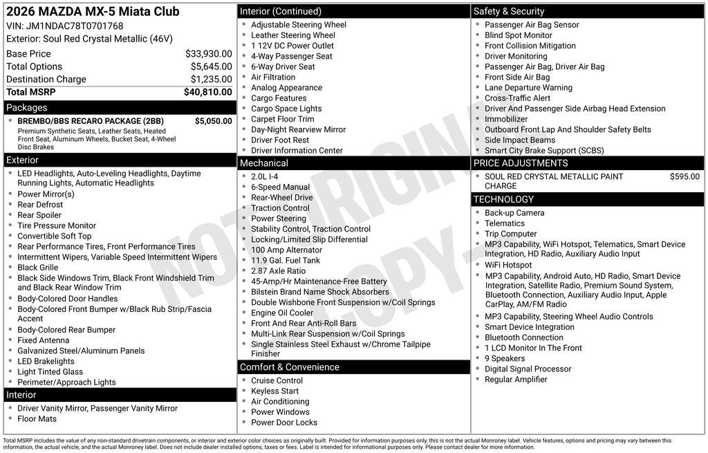 2026 Mazda Mazda MX-5 Miata Club